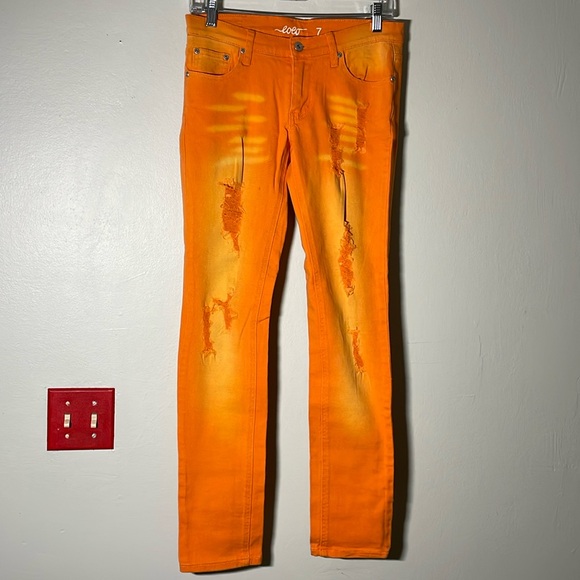 Eoeo ombré orange distressed skinny jeans 7 - Picture 1 of 5
